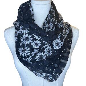 Lace Daisy Whimsigoth Black Sparkle Floral Sheer Infinity Scarf Y2K 90s Fairy